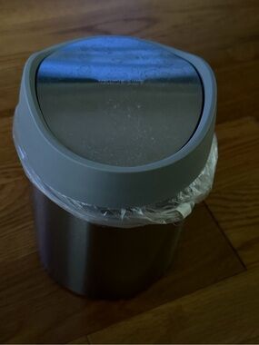 Compact Stainless Steel Countertop Trash Bin - Silver & Gray Lid
